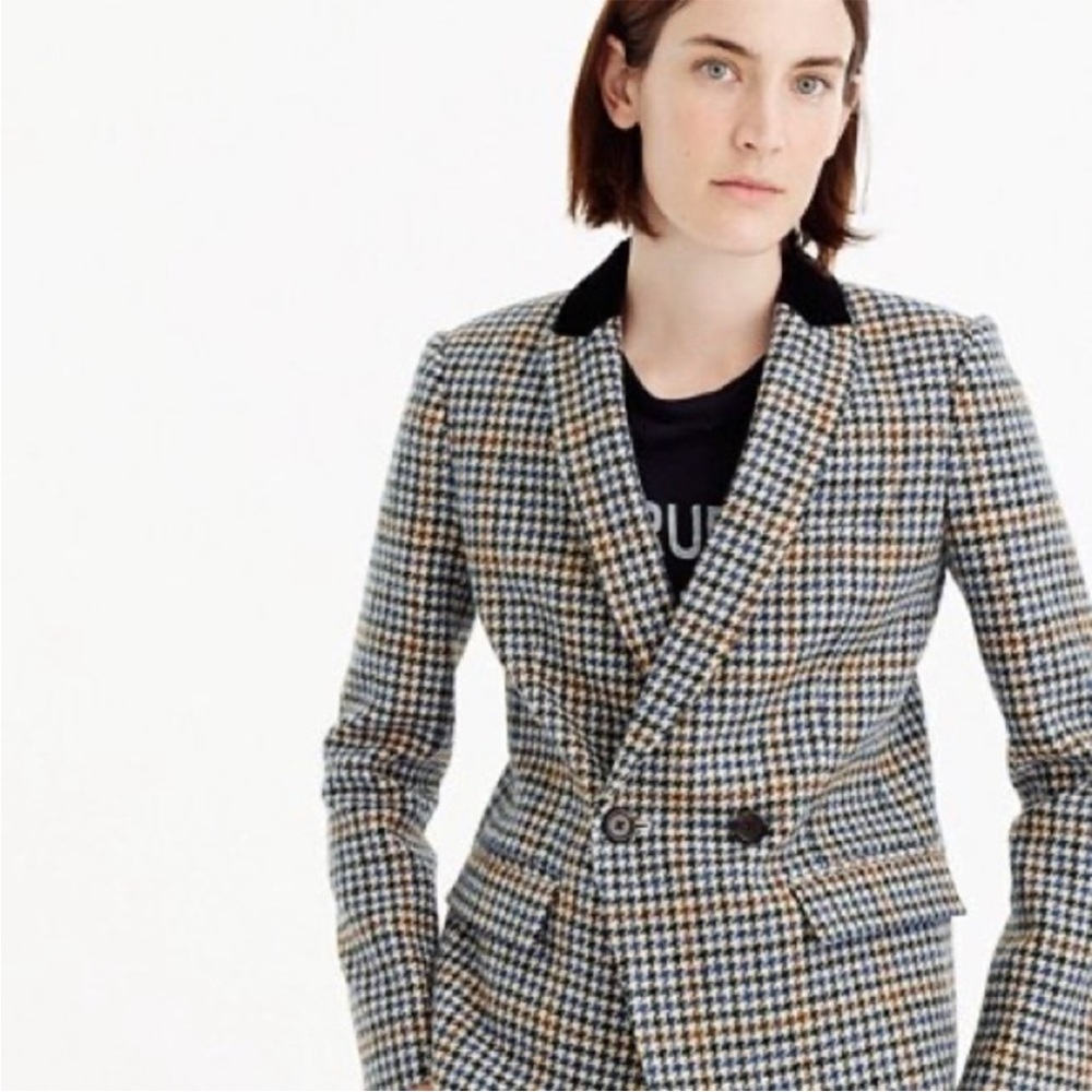NEW J.CREW WOOL DOVER BLAZER IN‎ HOUNDSTOOTH Sz 00 NWOT
